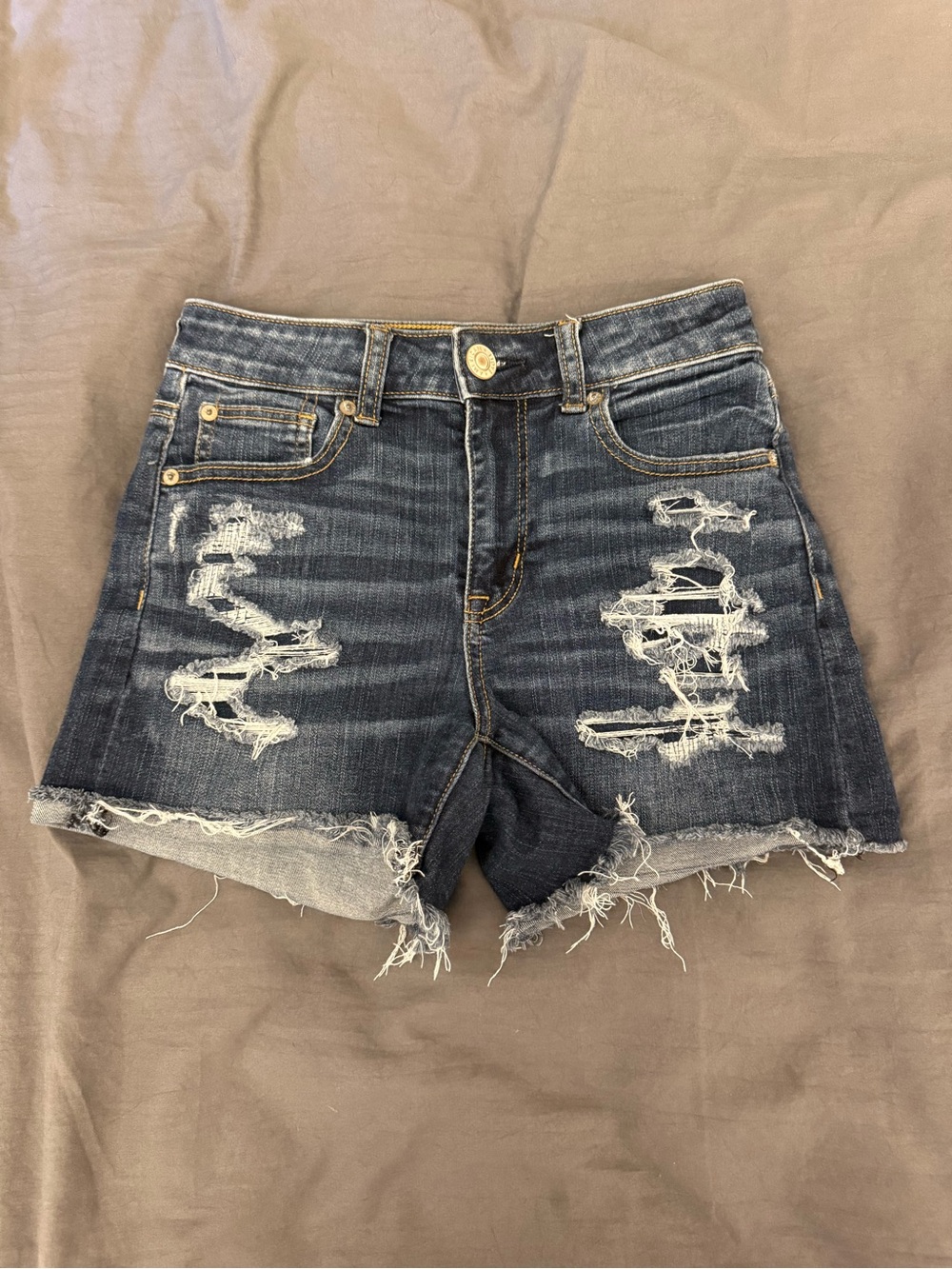 American Eagle Distressed Dark Blue Denim Shorts